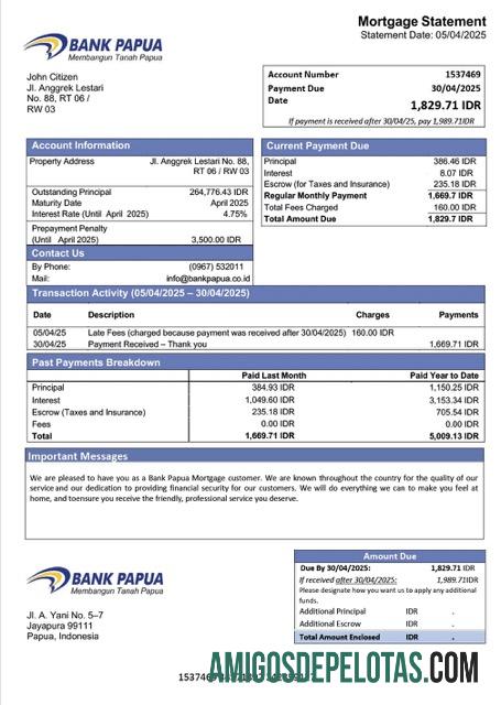 imprimível Modelo Word e PDF de declaração hipotecária do Banco da Indonésia em Papua